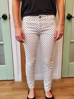 Jeans blanc pois noirs skinny taille basse. Gr: X-Small