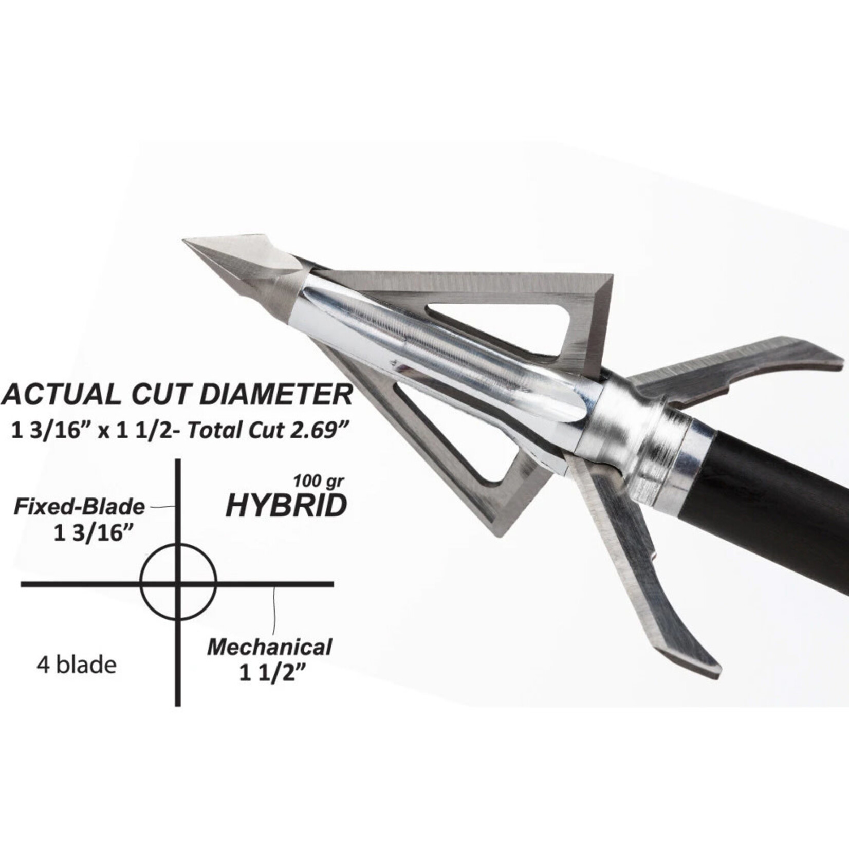 Grim Reaper Grim Reaper Hybrid Broadheads, 4 Blade, 1-3/16", 100gr, 4pk