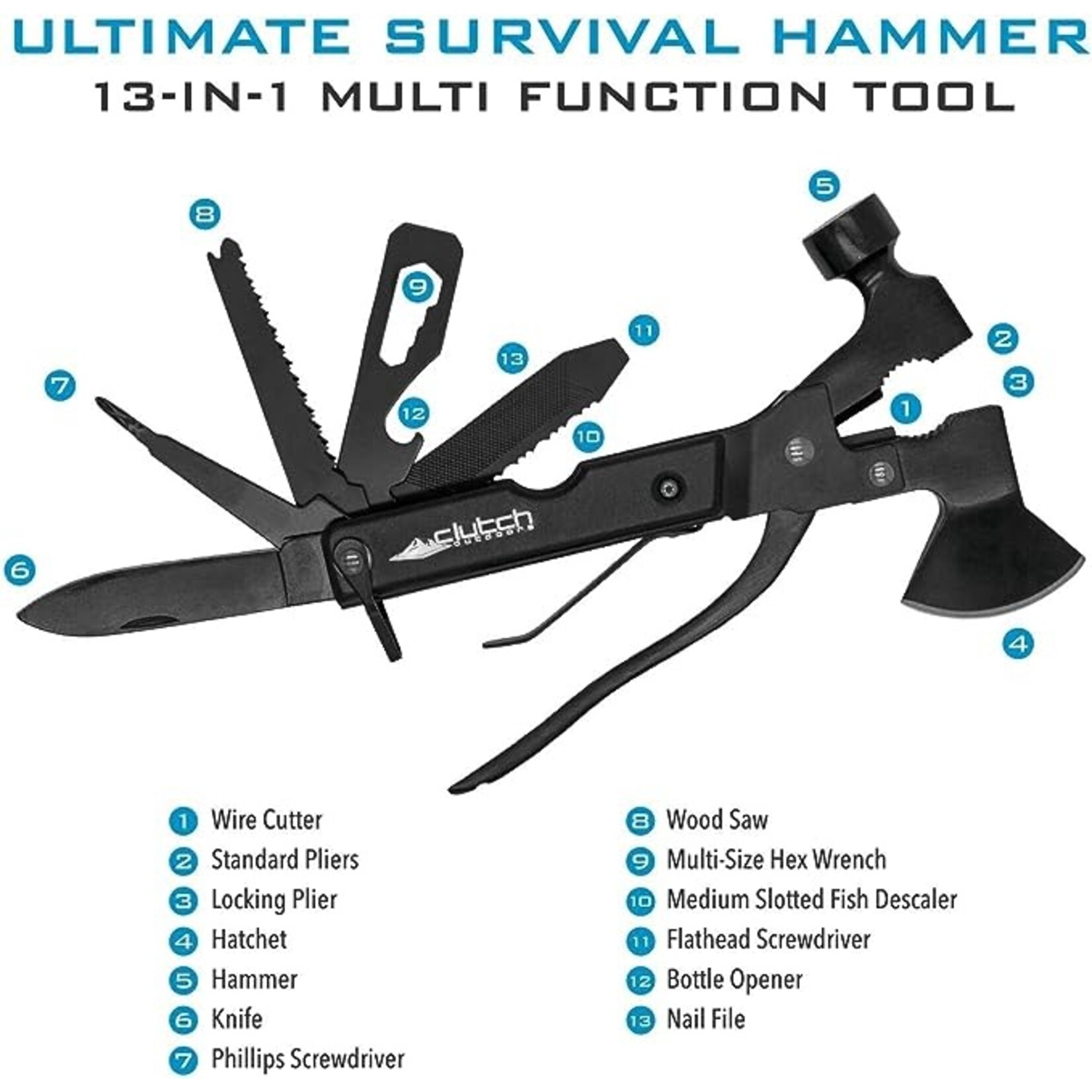 Clutch Outdoors Survival Hammer Multitool
