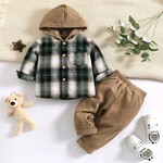 Baby Hooded Plaid Shirt And Pant Set