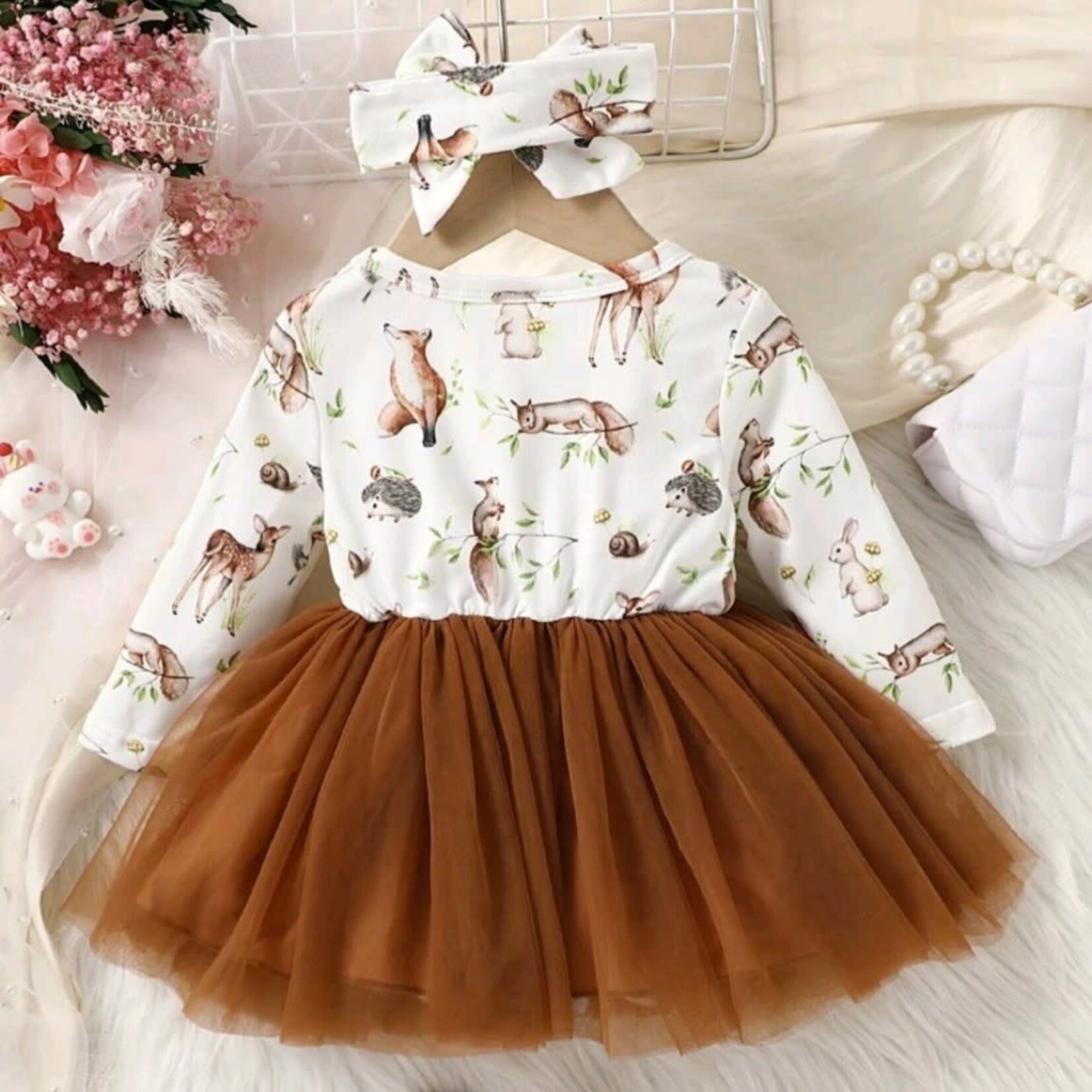Baby Woodland Print Tulle Dress w/ Head Band