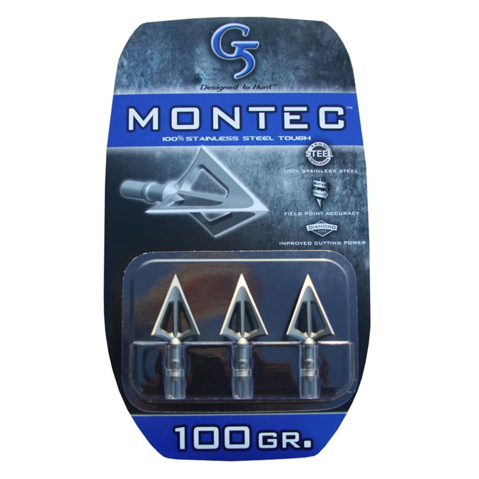 G5 G5 Montec Broadhead, 3 Blade, 1-1/16", 100gr, 3pk