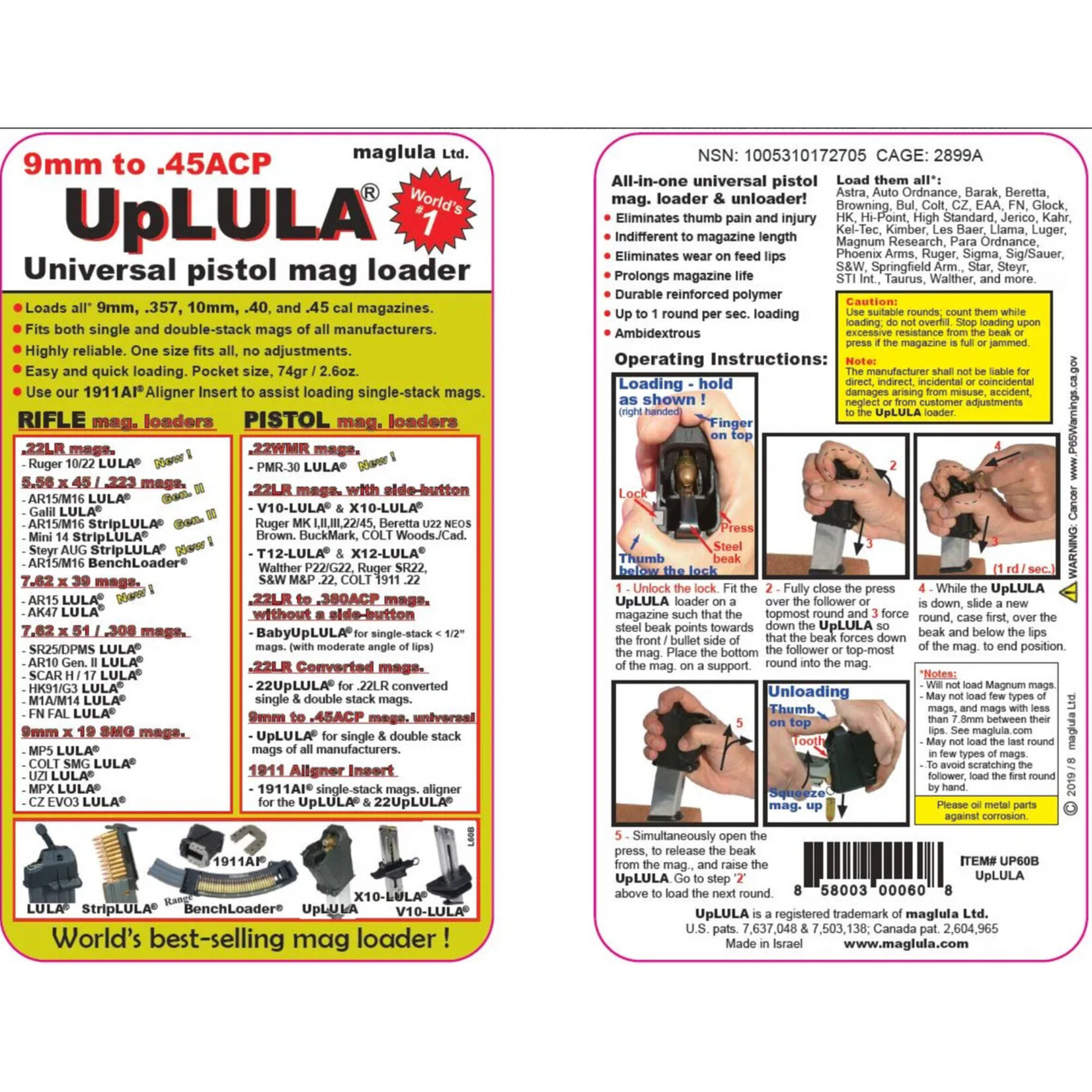 MAGLULA UpLULA Universal Speed Loader 9mm-.45ACP