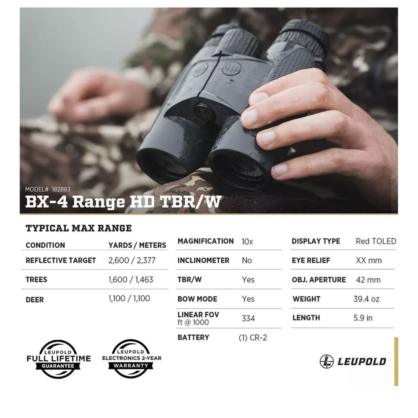 Leupold Leupold BX-4 Range HD TBR/W 10x42 Rangefinding Binocular