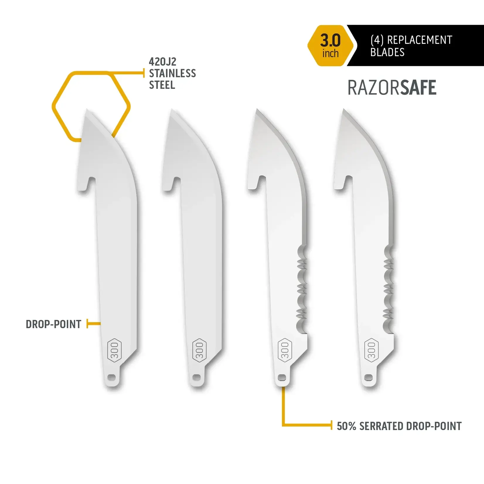 Outdoor Edge Outdoor Edge 300  (3") Drop Point Combo Pack Replacement Blades 4 pk