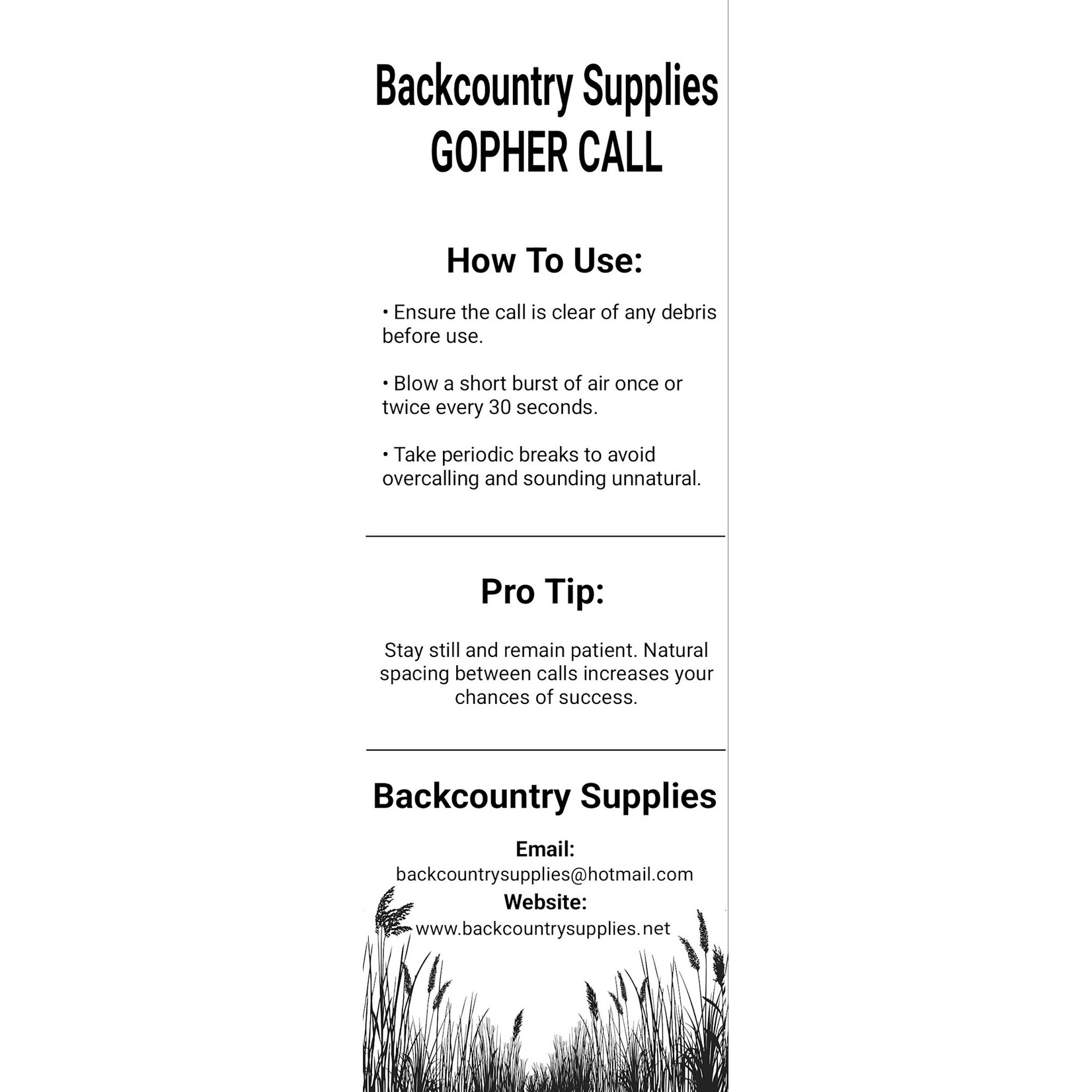 Backcountry Supplies Gopher Call