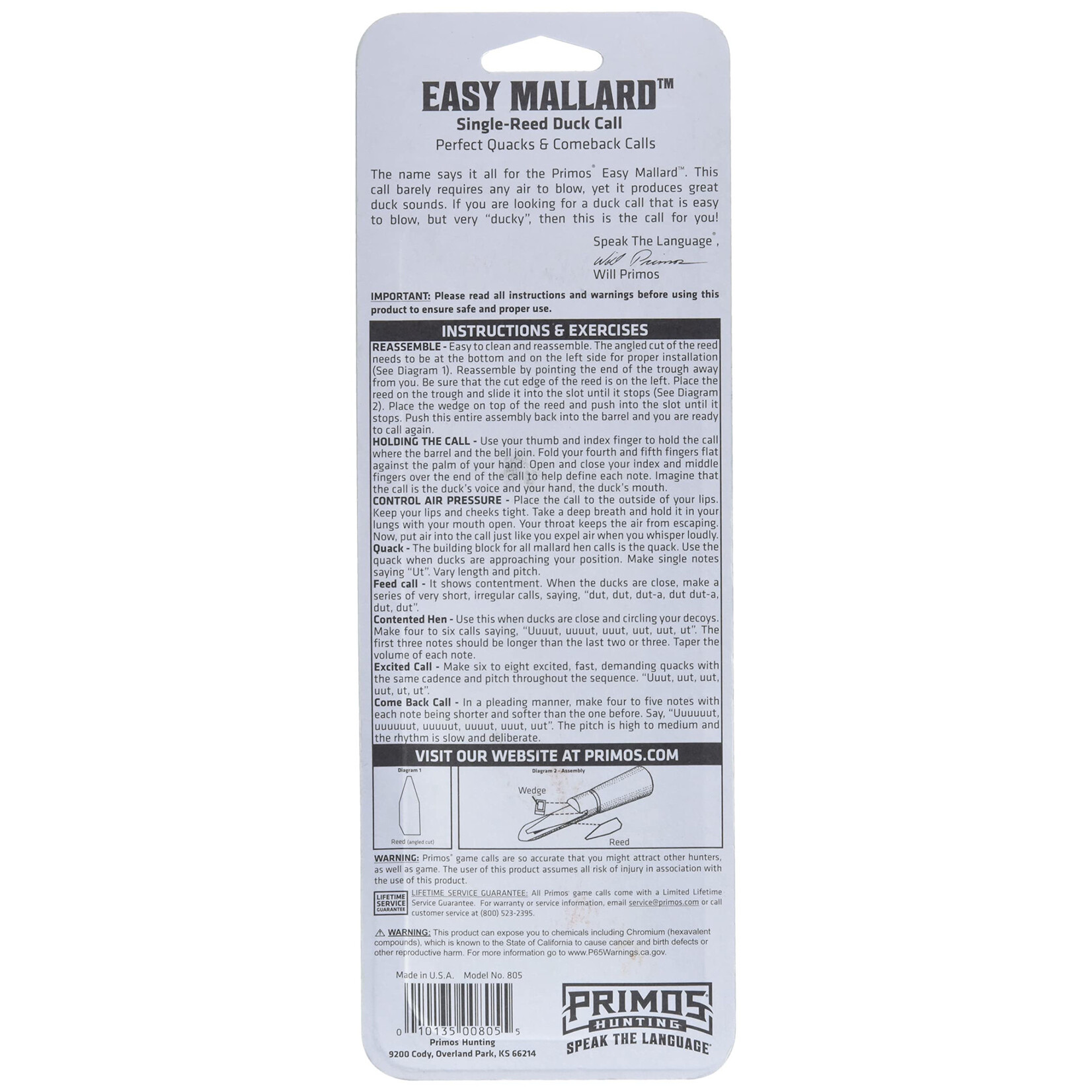 Primos Primos Easy Mallard Single-Reed Duck Call