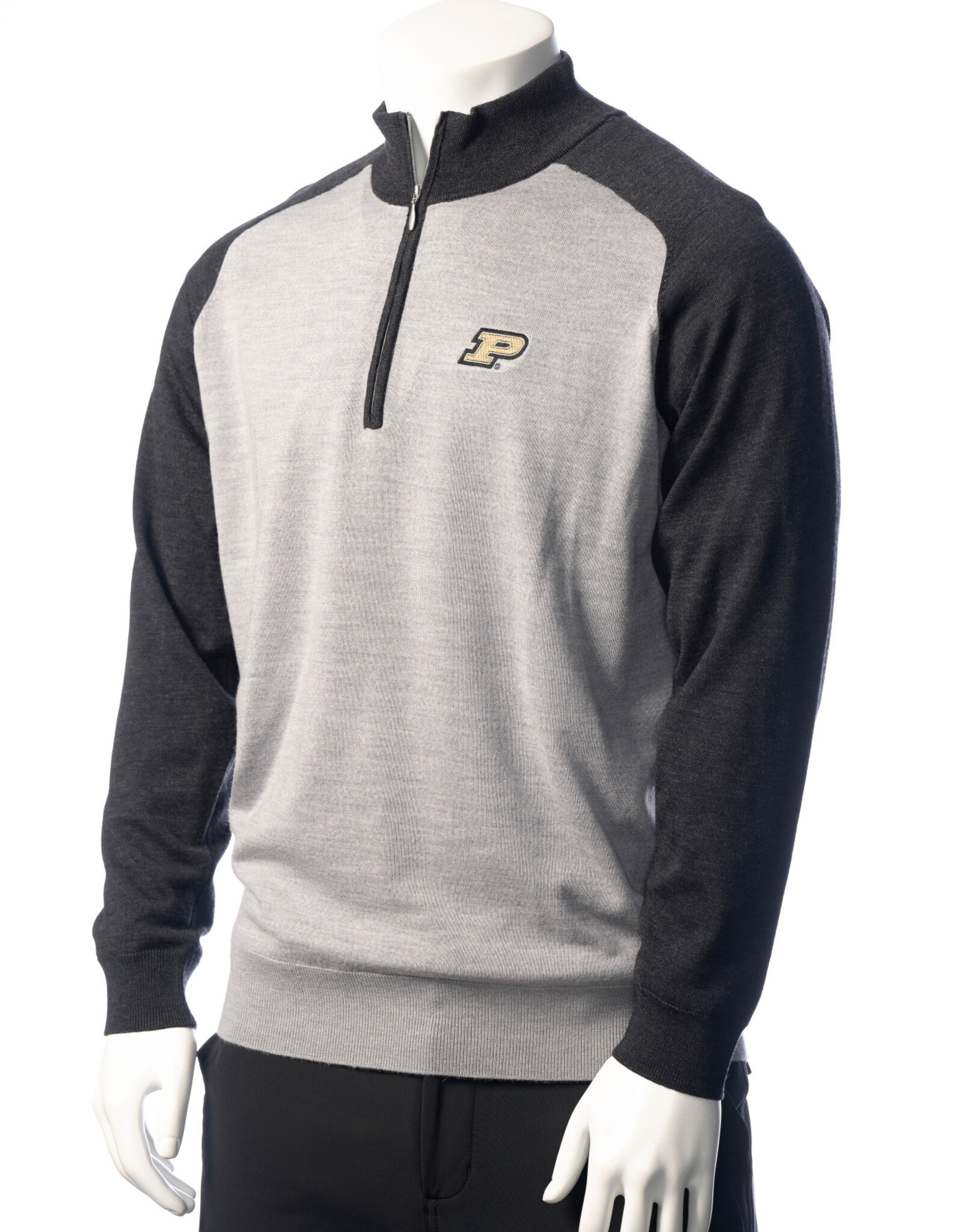 PURDUE GOLF COLLECTION PGC THE CHITOWN MERINO WOOL RAGLAN 1/2 ZIP
