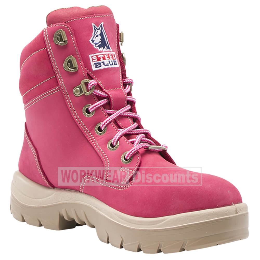 steel toe pink boots