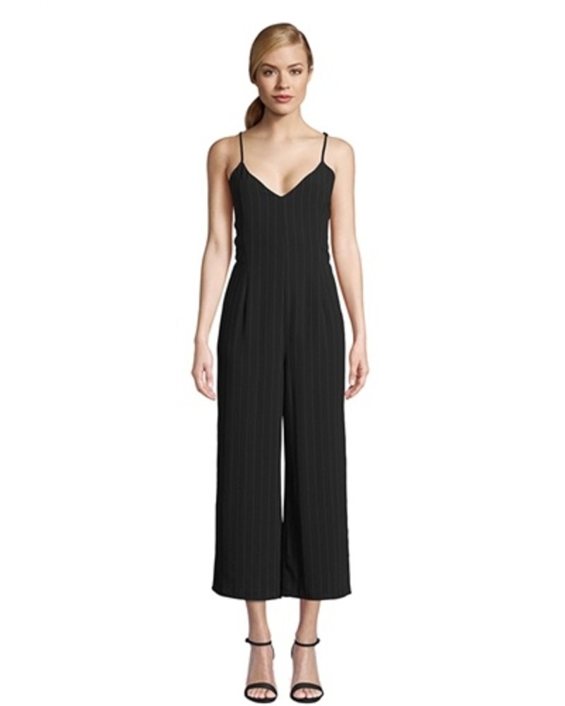 black pinstripe jumpsuit
