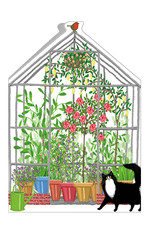 Caspari Birthday Card Cat And Greenhouse