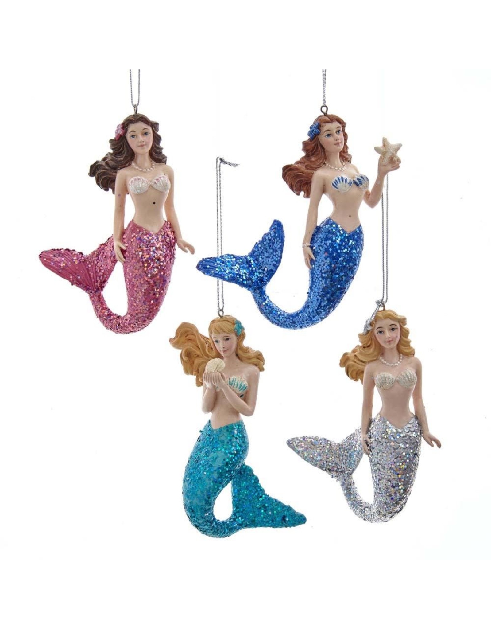 Kurt Adler Mermaids W Glittered Tails Christmas Ornaments Set of 4