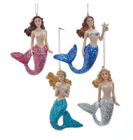 Kurt Adler Mermaids W Glittered Tails Christmas Ornaments Set of 4