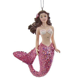 Kurt Adler Mermaid With Pink Glitter Tail Christmas Ornament