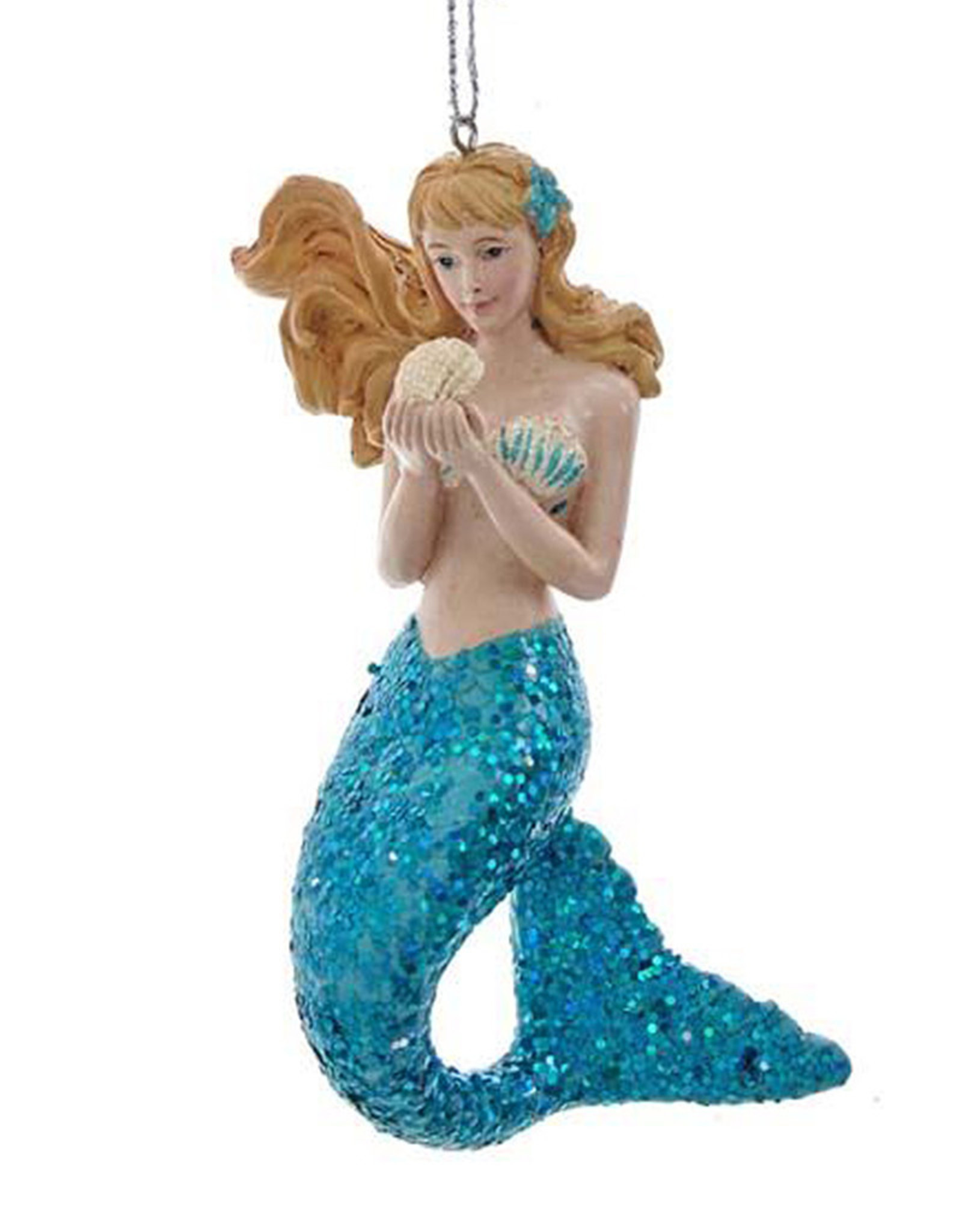 Kurt Adler Mermaid With Teal Glitter Tail Christmas Ornament
