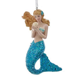 Kurt Adler Mermaid With Teal Glitter Tail Christmas Ornament
