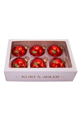 Kurt Adler Red With Green Holly Leaf Glass Ball Ornaments Set of 6