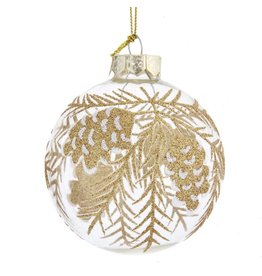 Kurt Adler Clear Glass With Gold Pinecone Ball Ornaments Set of 6