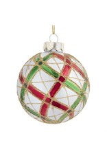 Kurt Adler Plaid Red Green Gold on Silver Glass Ball Ornaments Set 6