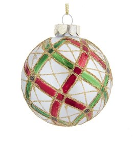 Kurt Adler Plaid Red Green Gold on Silver Glass Ball Ornaments Set 6