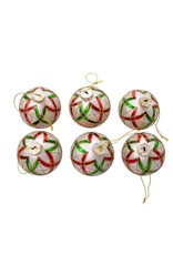 Kurt Adler Plaid Red Green Gold on Silver Glass Ball Ornaments Set 6