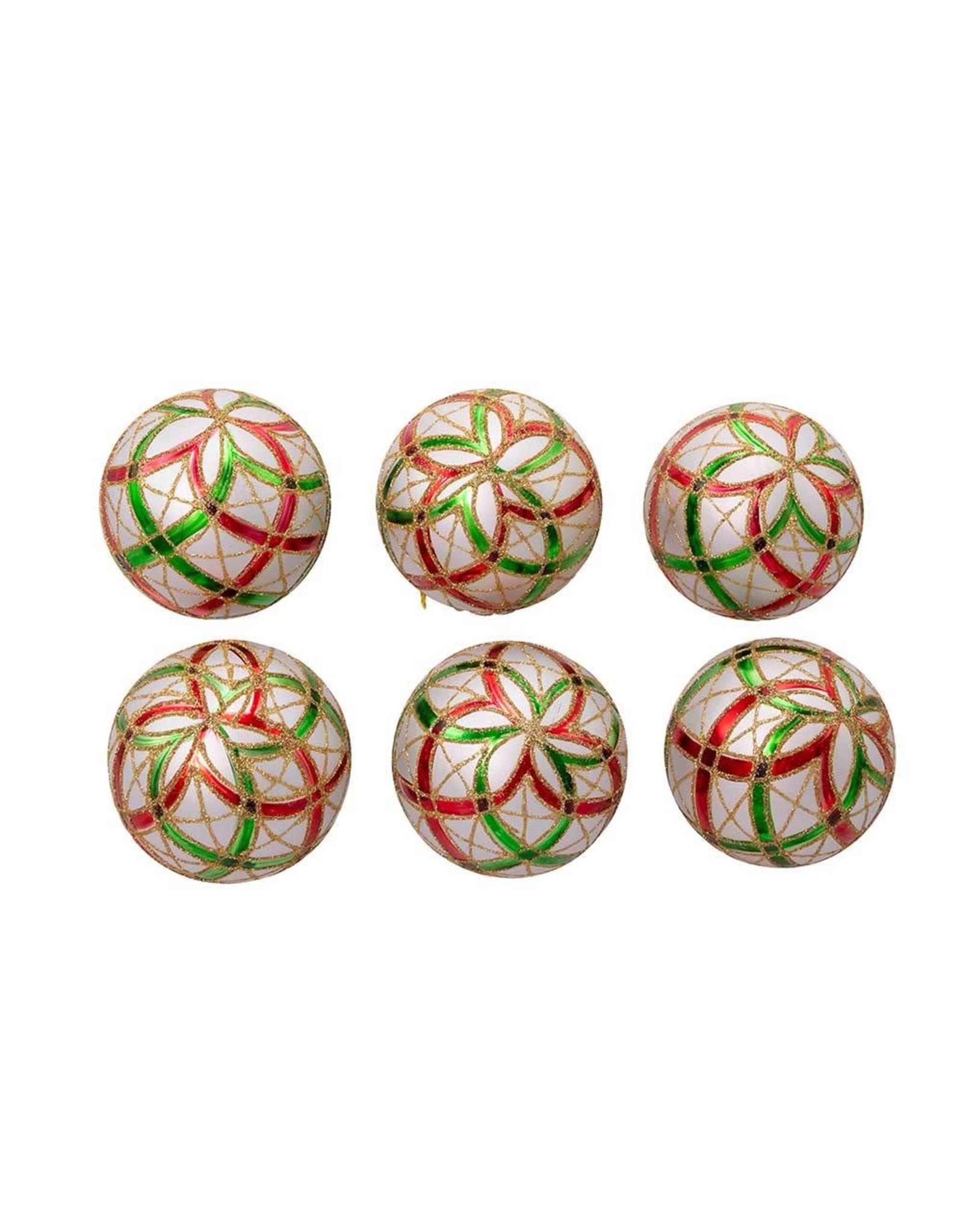Kurt Adler Plaid Red Green Gold on Silver Glass Ball Ornaments Set 6