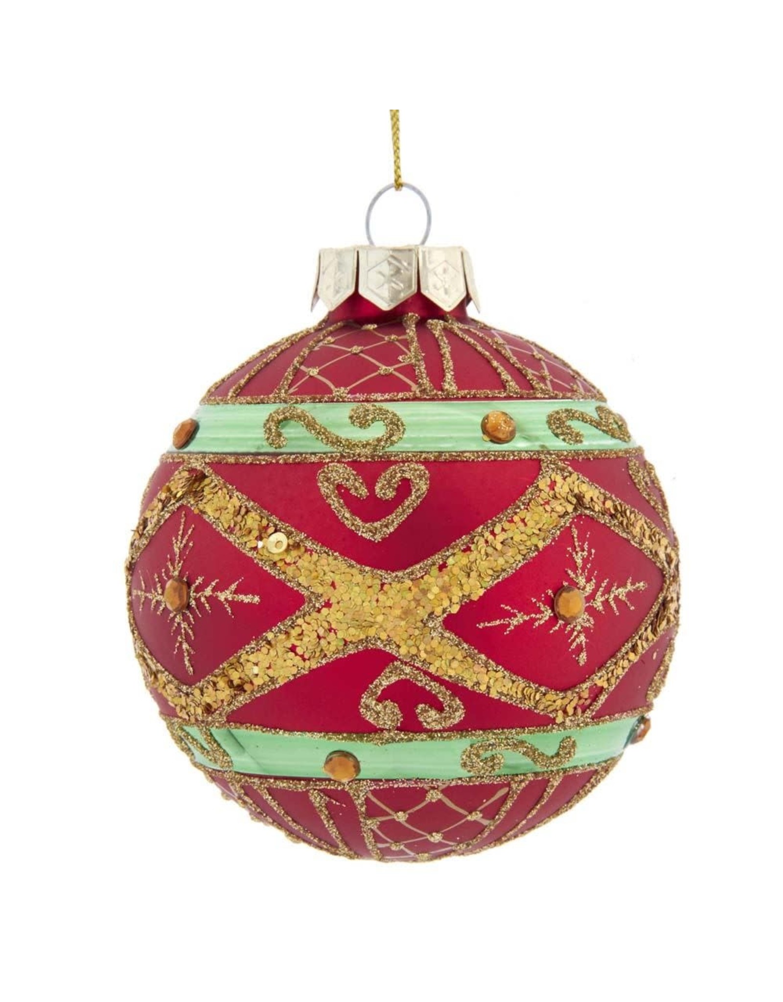Kurt Adler Red Green Gold Glass Ball Ornaments Set of 6