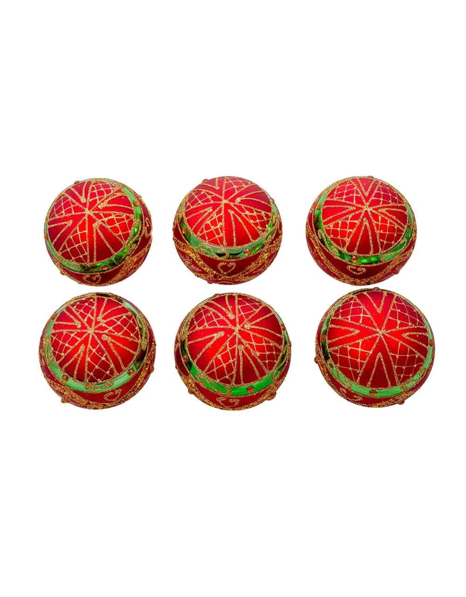 Kurt Adler Red Green Gold Glass Ball Ornaments Set of 6