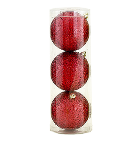 Kurt Adler Shatterproof Ball Ornaments Red Glittered 100MM Set of 3