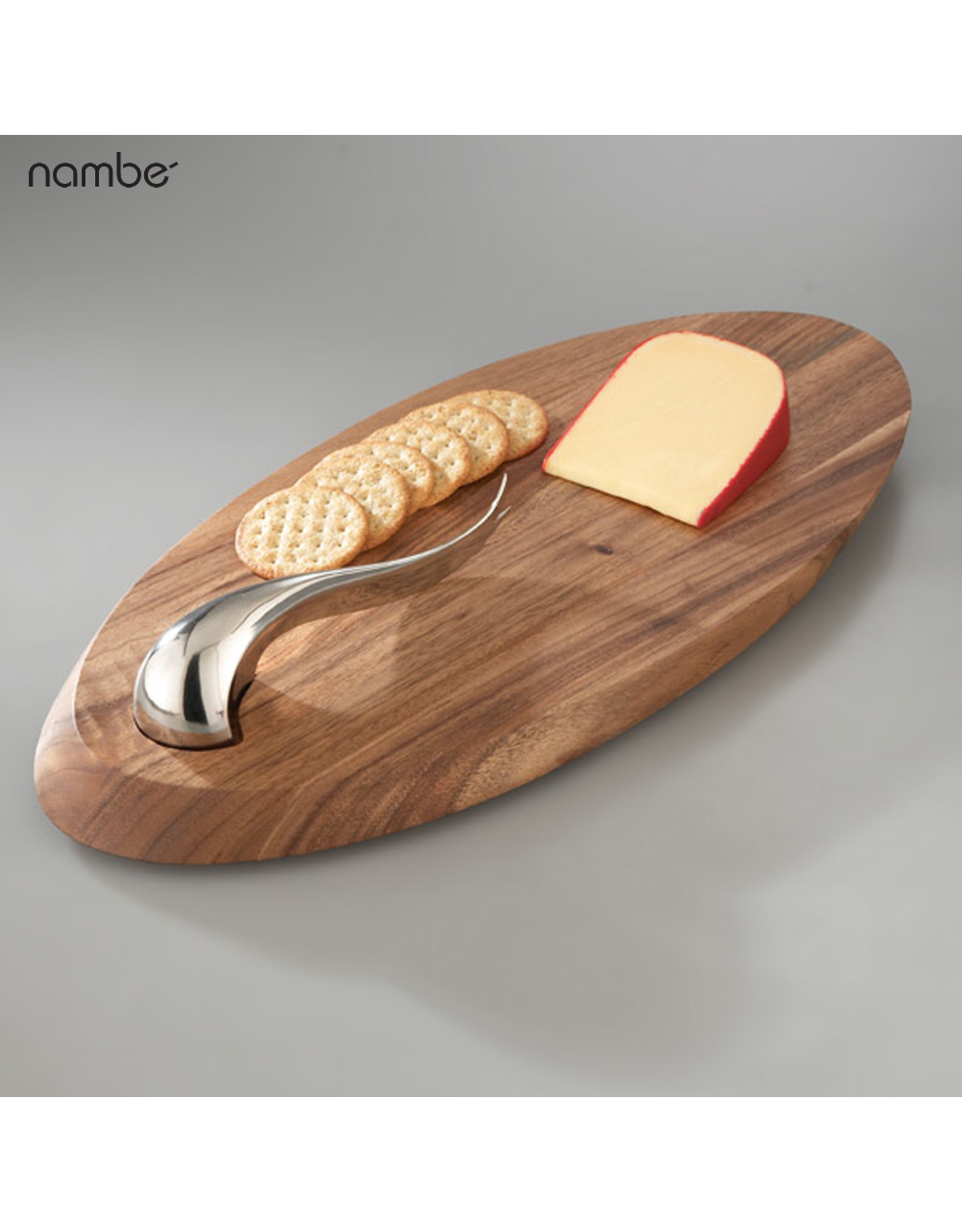 Nambe Swoop Wood Cheese Board with Cheese Knife