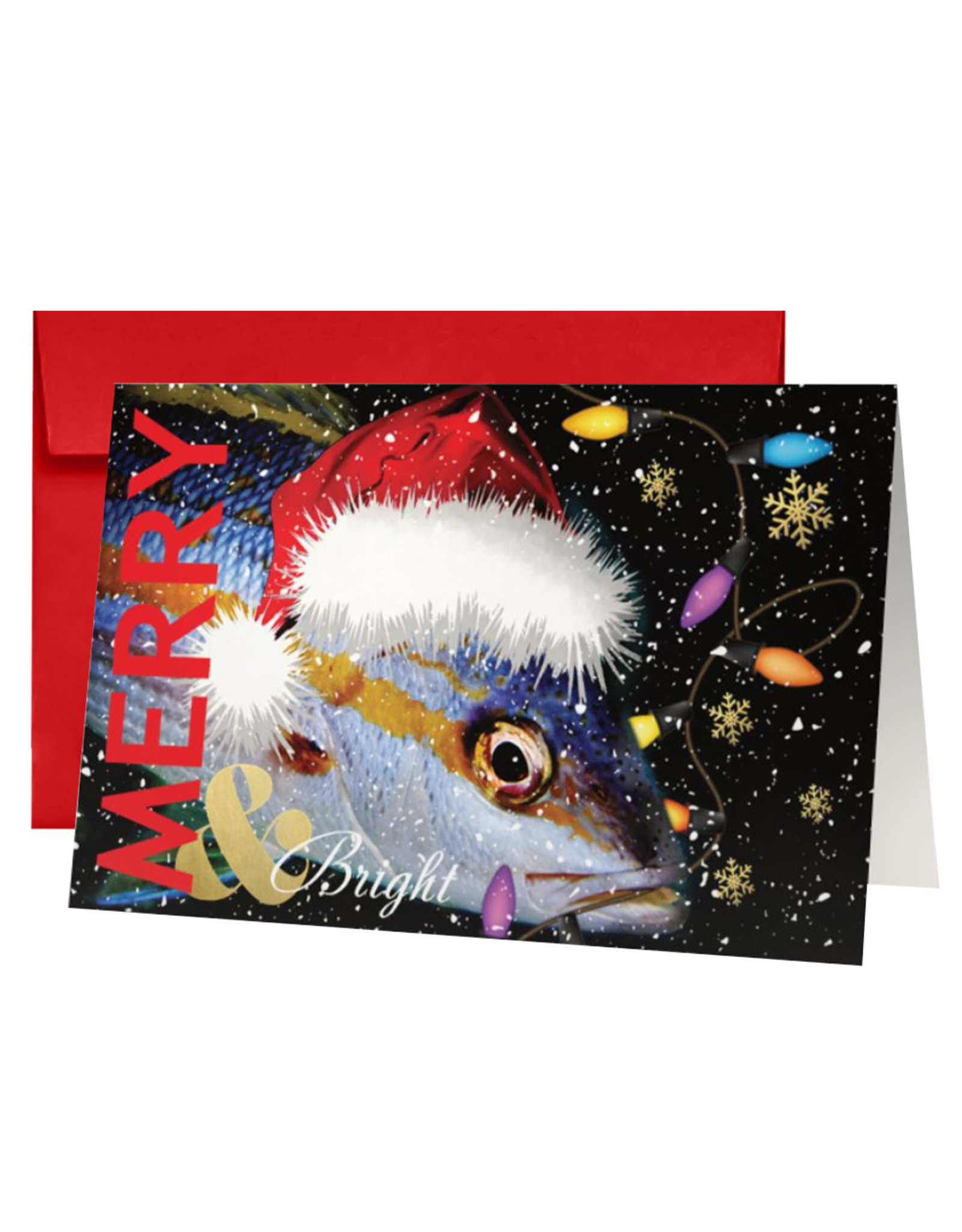 By The Seas-N Greetings Christmas Card Merry and Bright Santa Fish