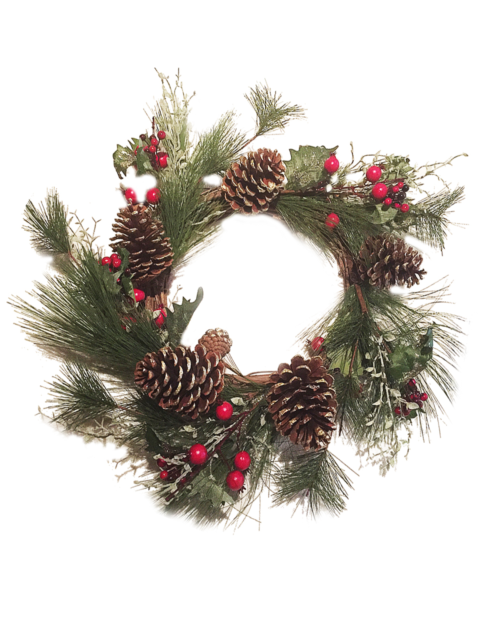 Darice Christmas Wreath Pine Branches Pinecones w Red Berries