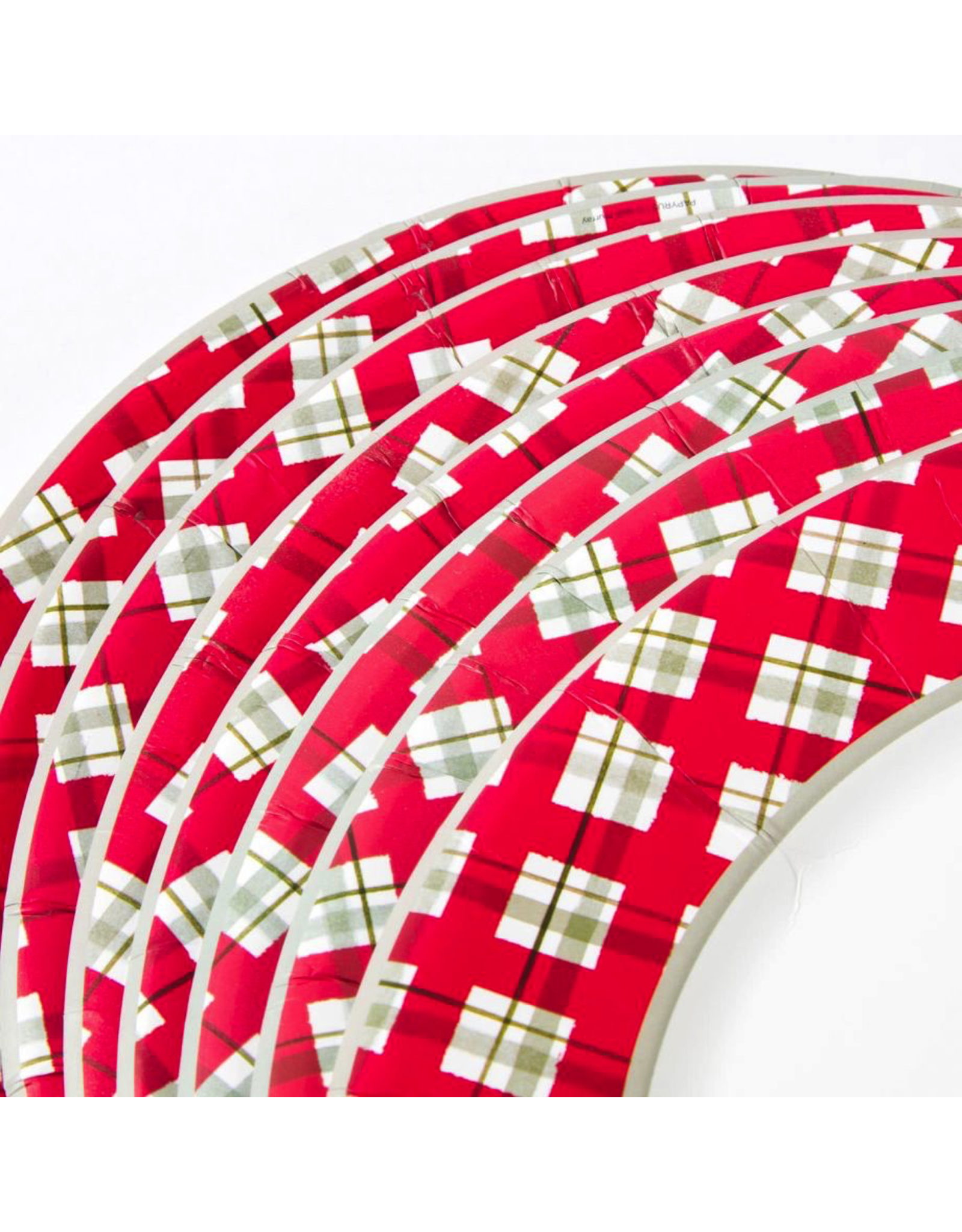 Papyrus Christmas Paper Dinner Plates 8pk Round with Plaid Border