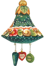 DeBrekht Artistic Studios Bell Heart And Round Drop Ornaments Set Of 3