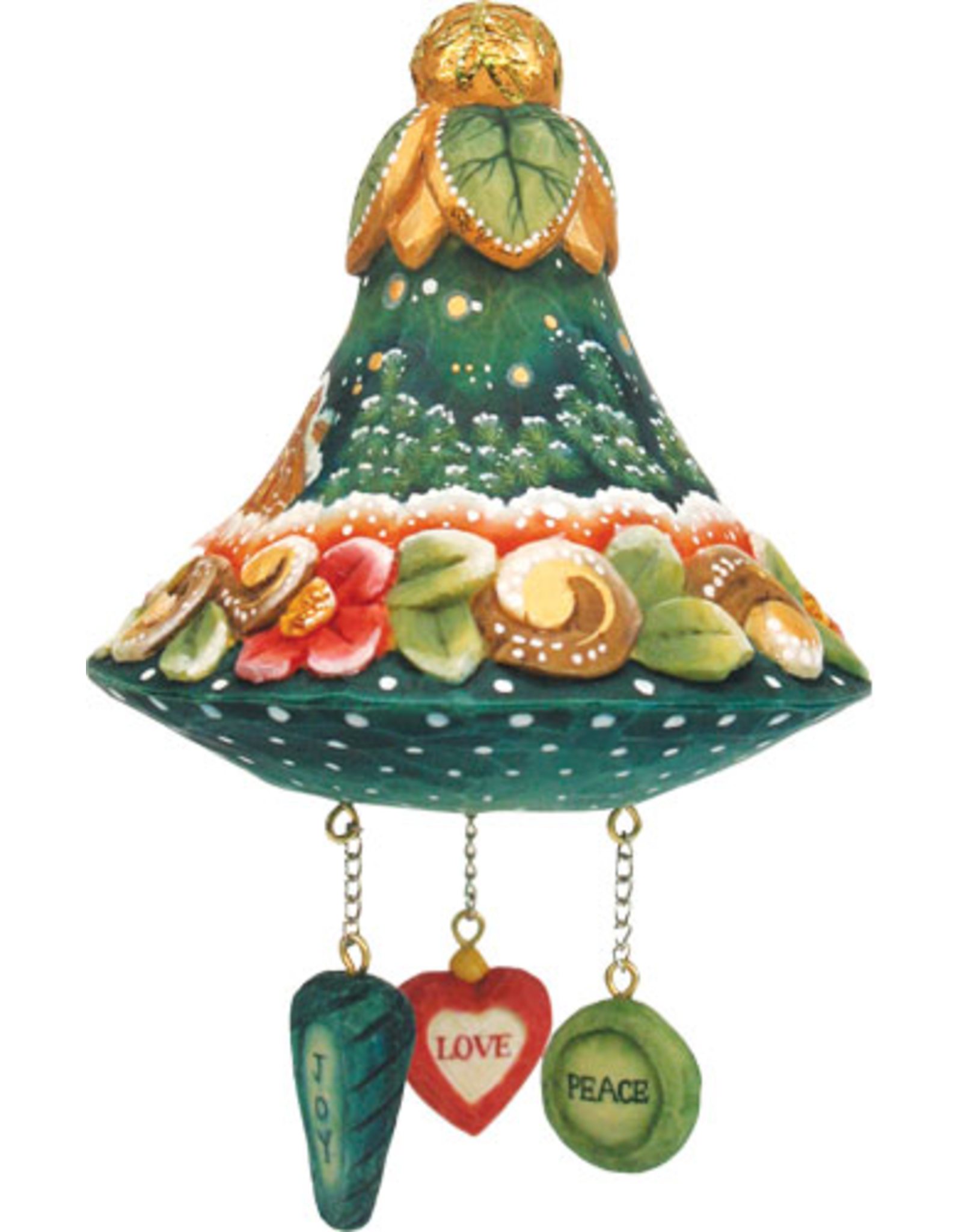 DeBrekht Artistic Studios Bell Heart And Round Drop Ornaments Set Of 3