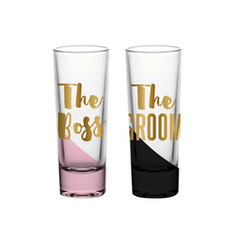 Slant Wedding Shot Glasses 2oz Set of 2 The Boss The Groom