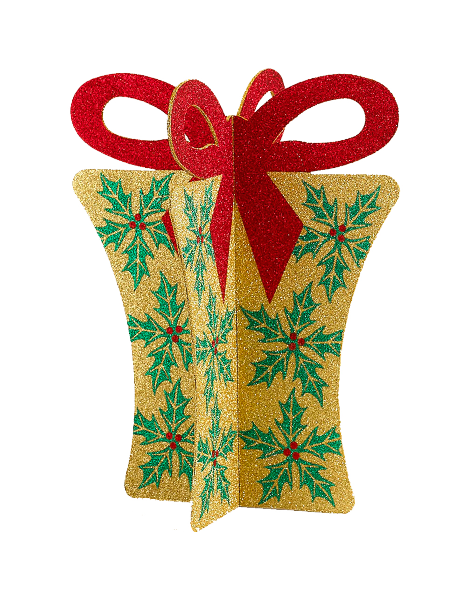 Kurt Adler Christmas Gift Box Glittered Package w Red Bow Decoration 14H