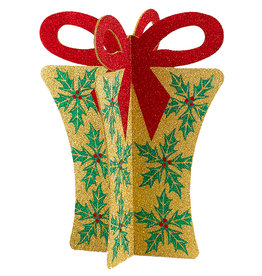 Kurt Adler Christmas Gift Box Glittered Package w Red Bow Decoration 14H