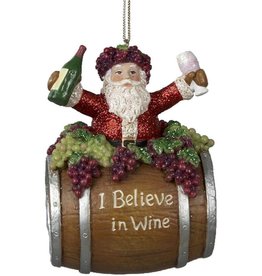 Kurt Adler Santa On Barrel Ornament With I Believe In Wine 4 Inch