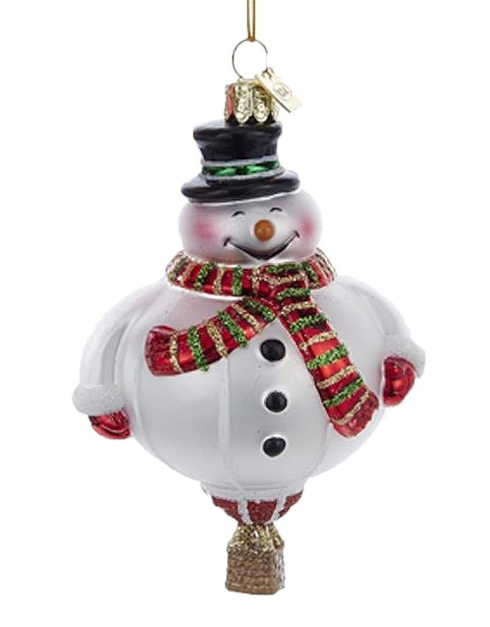Kurt Adler Glass Hot Air Balloon Snowman Ornament 4.8 Inch Noble Gems