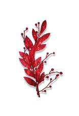 Premier Christmas Flowers Floral Red Glittered Berry Leaf Branch 30L