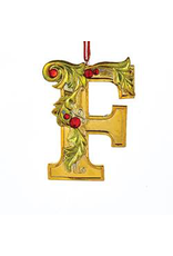 Kurt Adler Gold Initial Ornament With Holly Accents 3.5 Inch Letter F