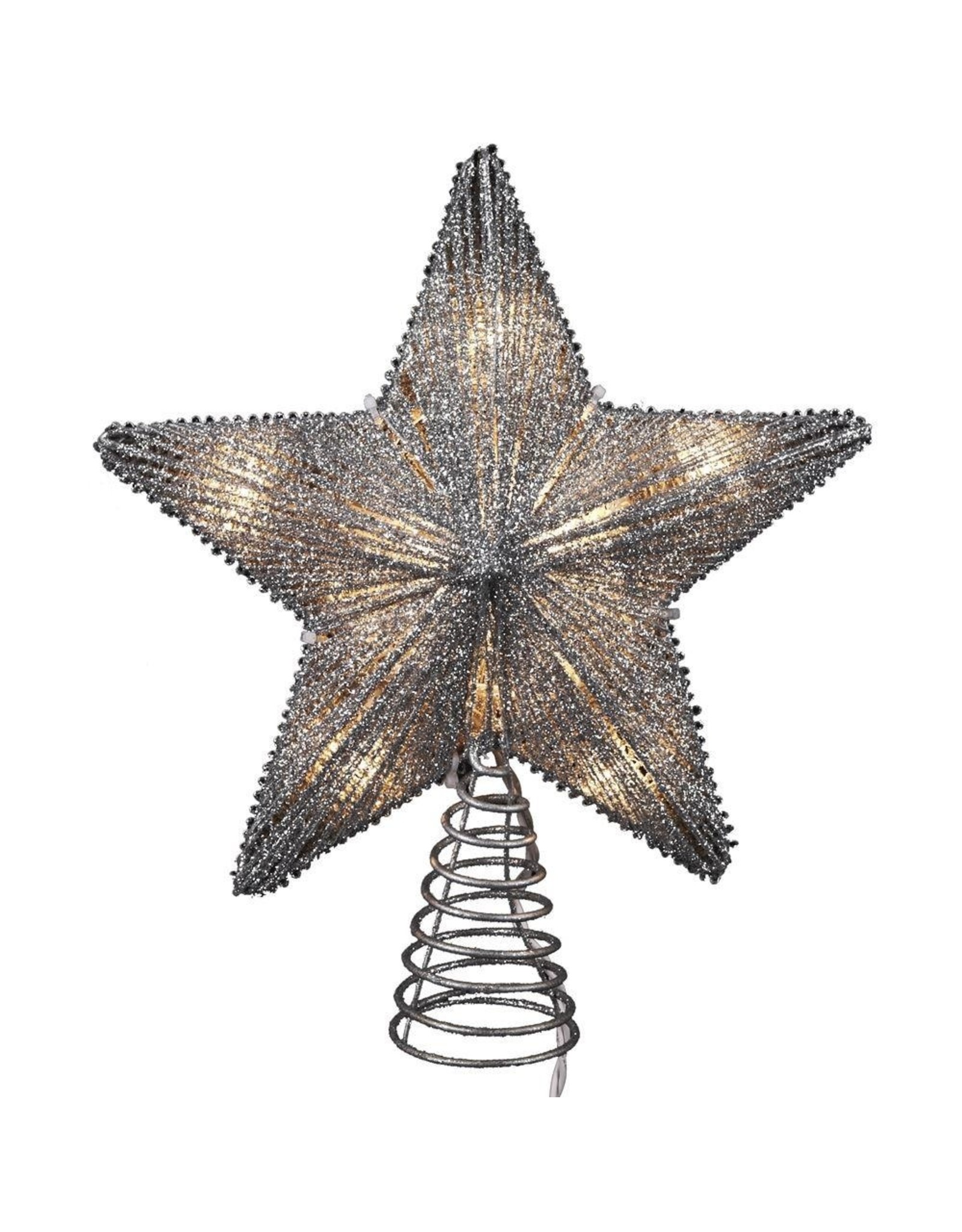 Kurt Adler Silver Star Lighted 10 Inch Christmas Tree Topper