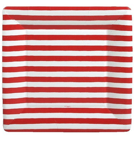 Caspari Paper Dinner Plates SQ 8pk Red and White Stripe