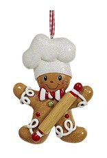 Kurt Adler Gingerbread Chef Boy Utensil Ornament Holding Rolling Pin