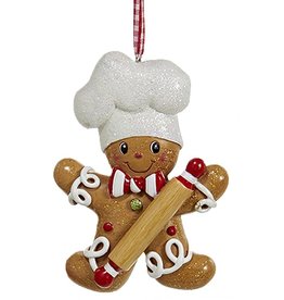 Kurt Adler Gingerbread Chef Boy Utensil Ornament Holding Rolling Pin