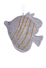 Kurt Adler Tropical Fish Christmas Ornament Silver w Gold Stripes A