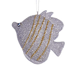 Kurt Adler Tropical Fish Christmas Ornament Silver w Gold Stripes A