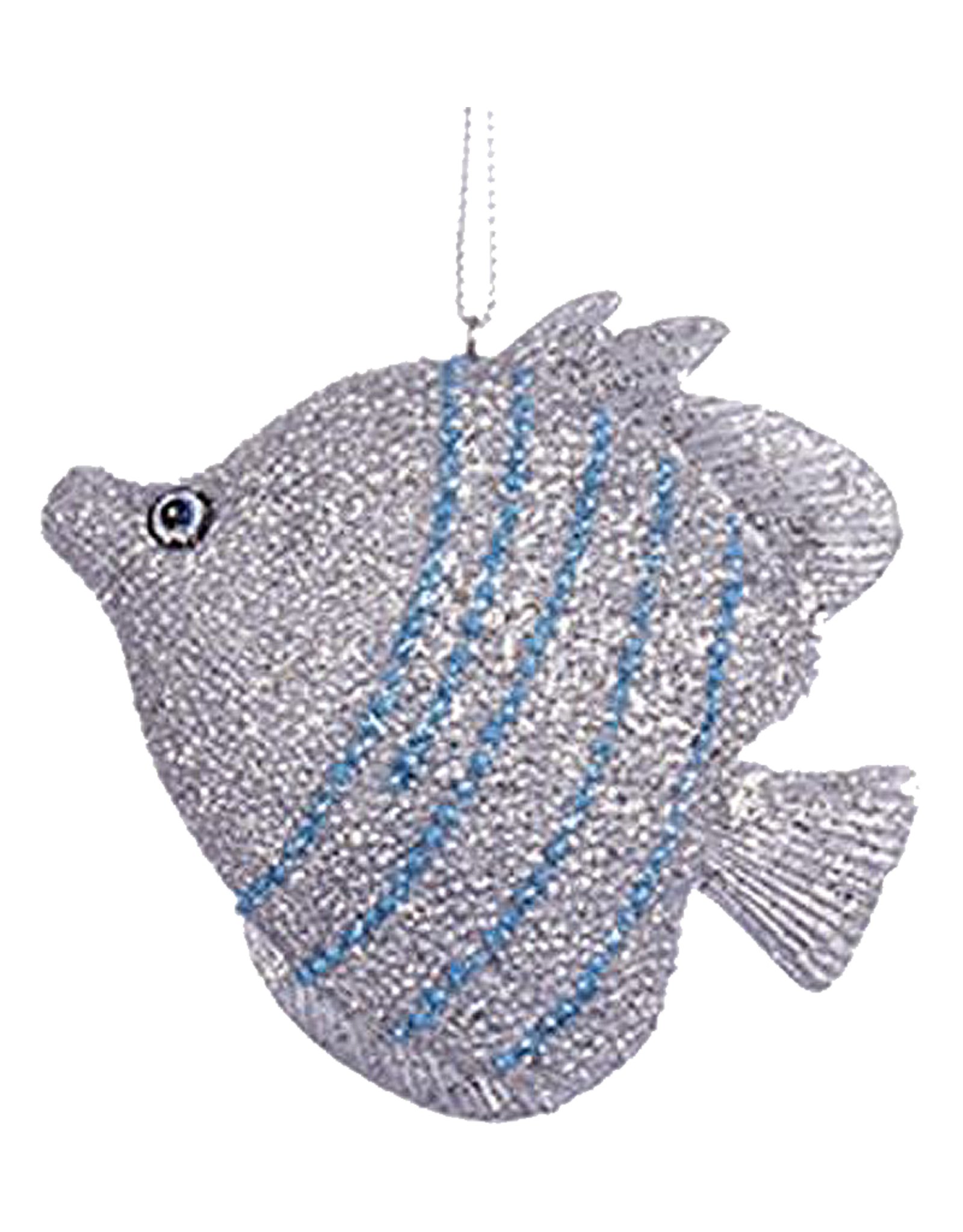 Kurt Adler Tropical Fish Christmas Ornament Silver w Blue Stripes D