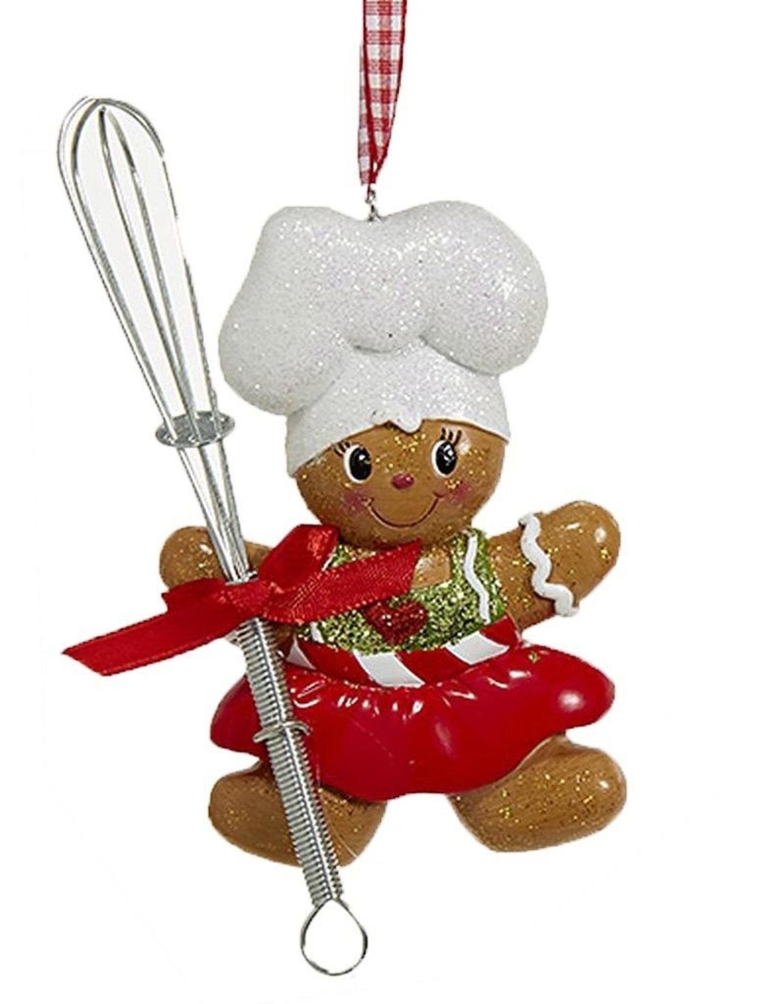 Kurt Adler Gingerbread Chef Girl Utensil Ornament Holding Whisk